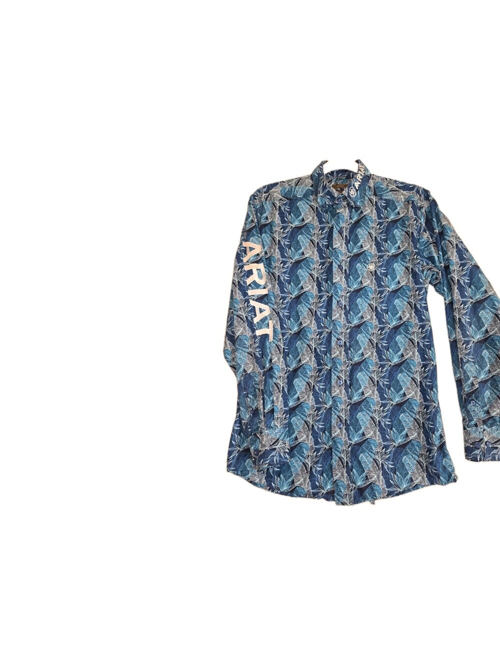 ariat shirts for men small Team Hugo Fitted Tropical Embroidered Spellout Teal